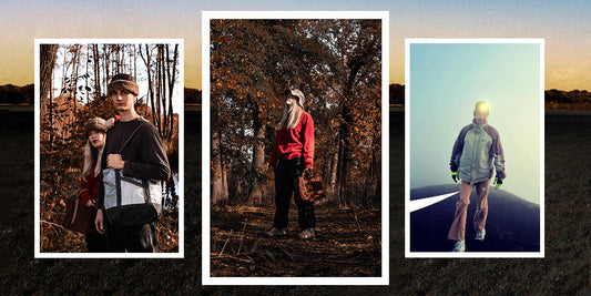Outdoor photos of the three founders of Studio Haering: Fleur van de Klashorst, Joram Steen and Mees Peeters